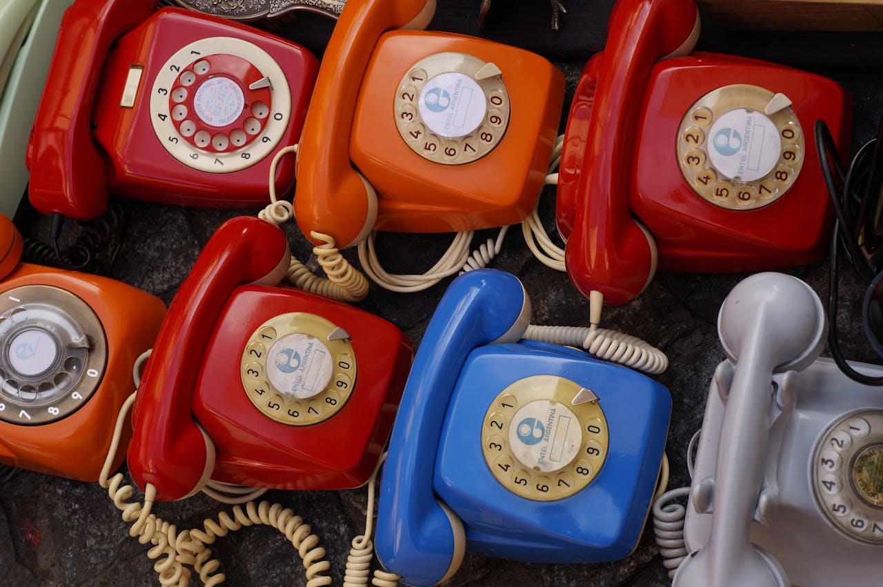 various colorful retro phones