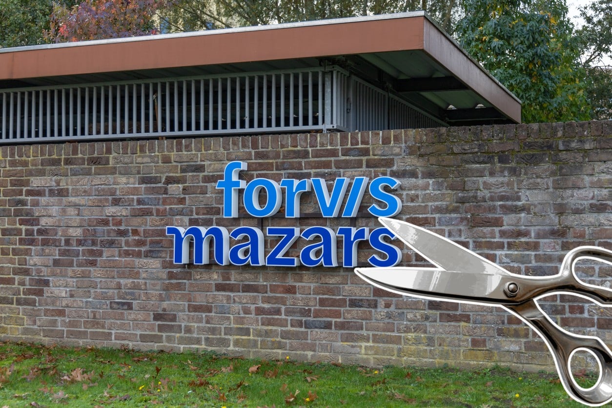 Forvis Mazars office with scissors overlay