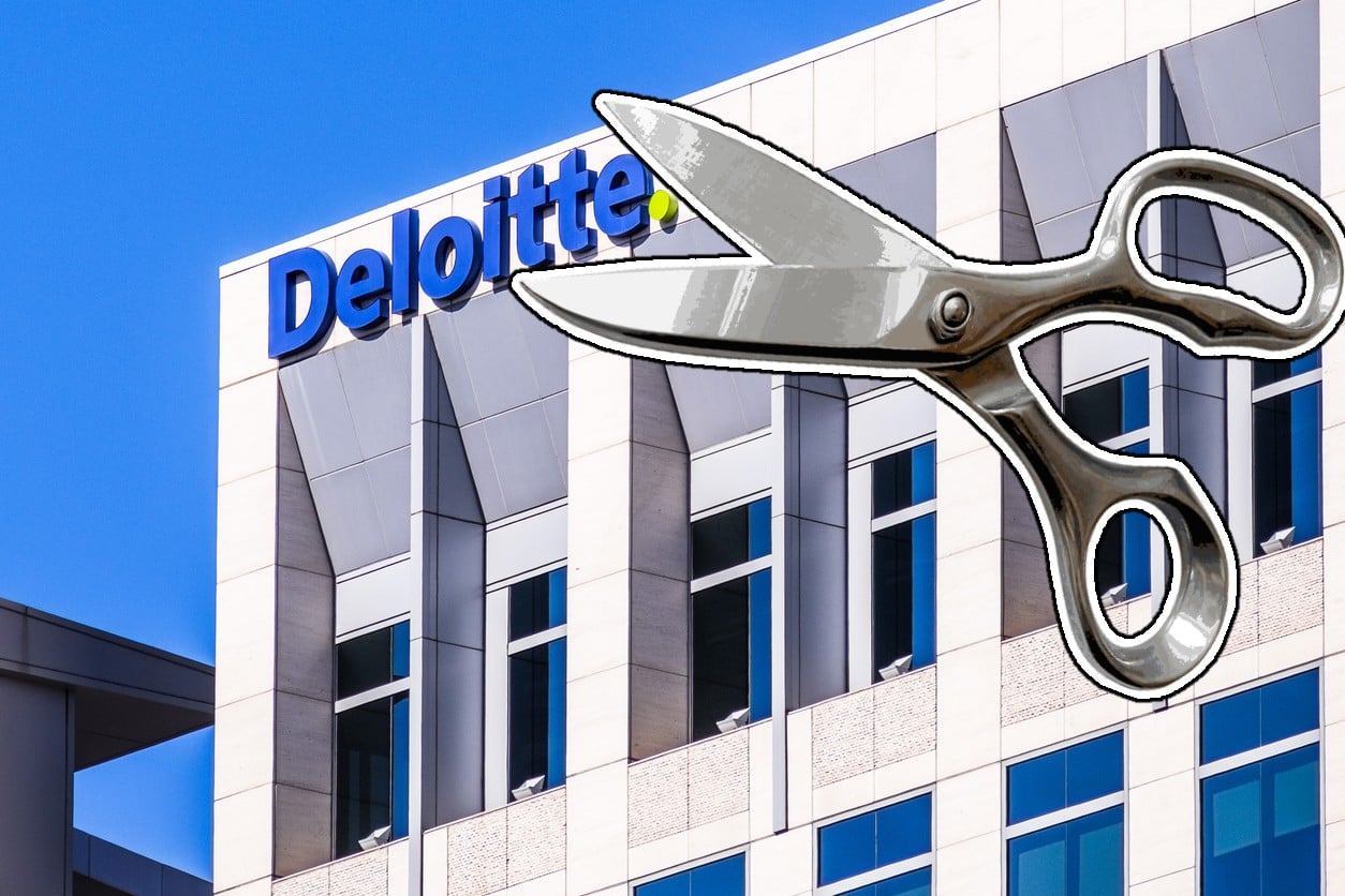 Deloitte building with scissors overlay