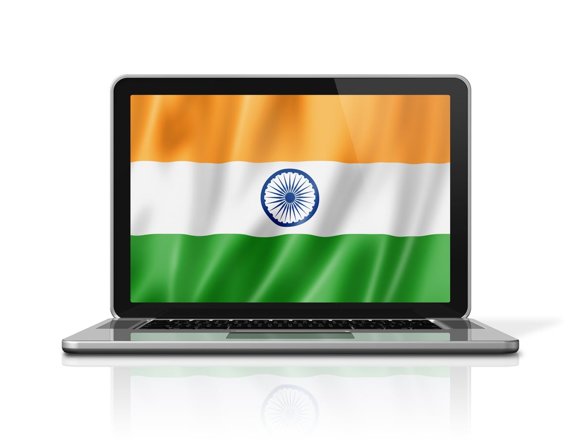laptop with India flag on screen