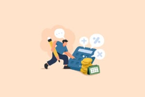 illustration of man with calculator, calendar