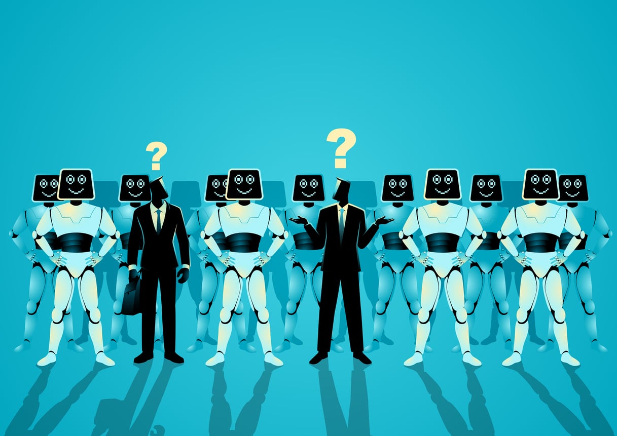 Business guys with AI robots
