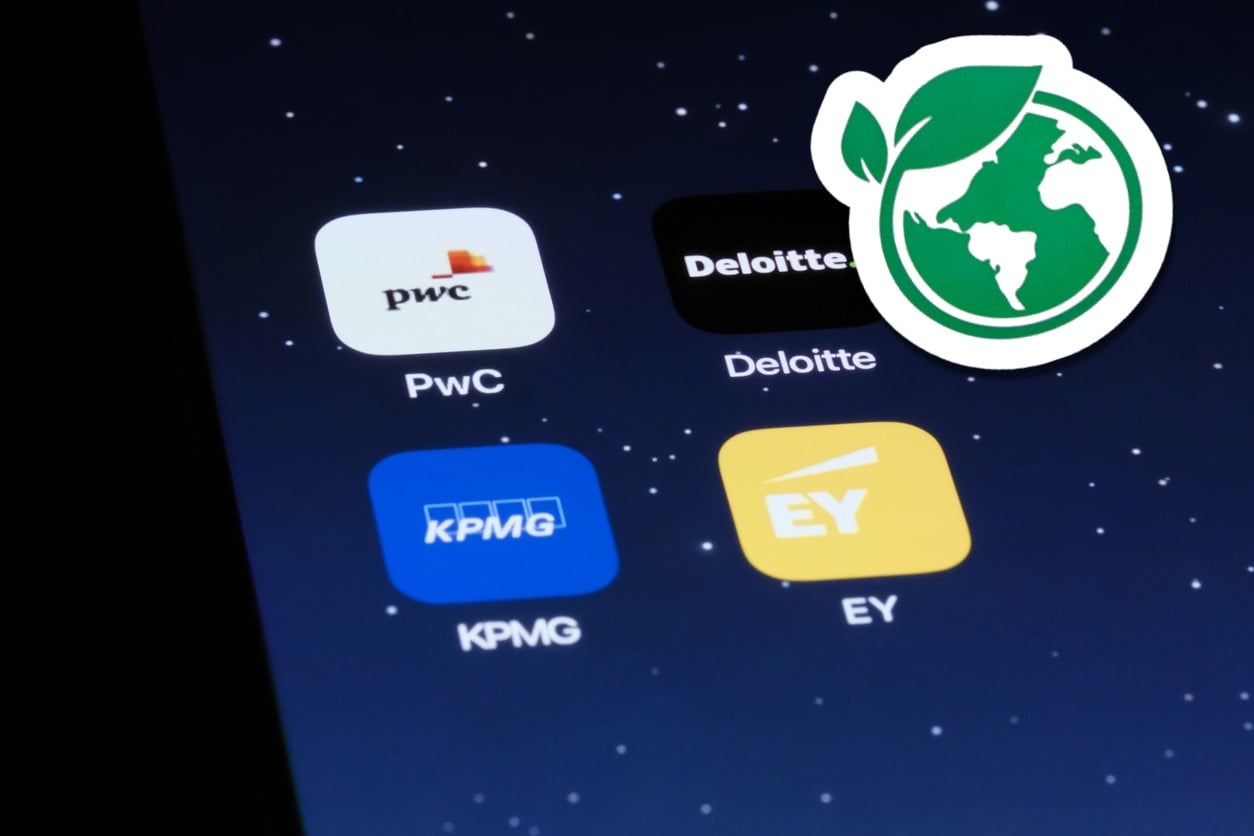 Big 4 logos on phone with green sticker