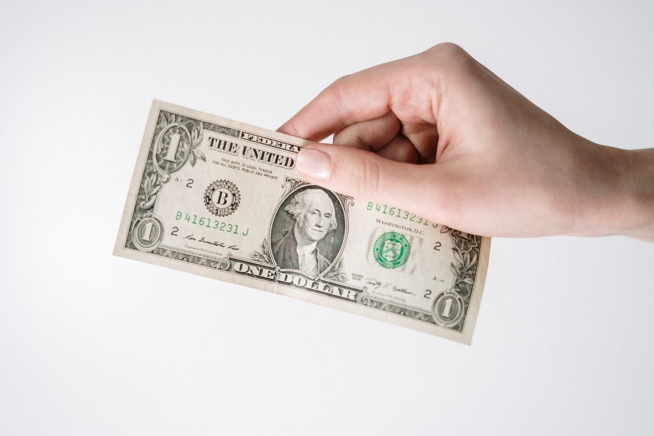 hand with one dollar